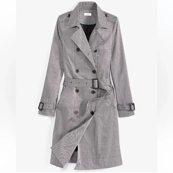 Macys On 34th Black & White Checkered Print Double Breasted Trench Coat - Picture 5 of 10